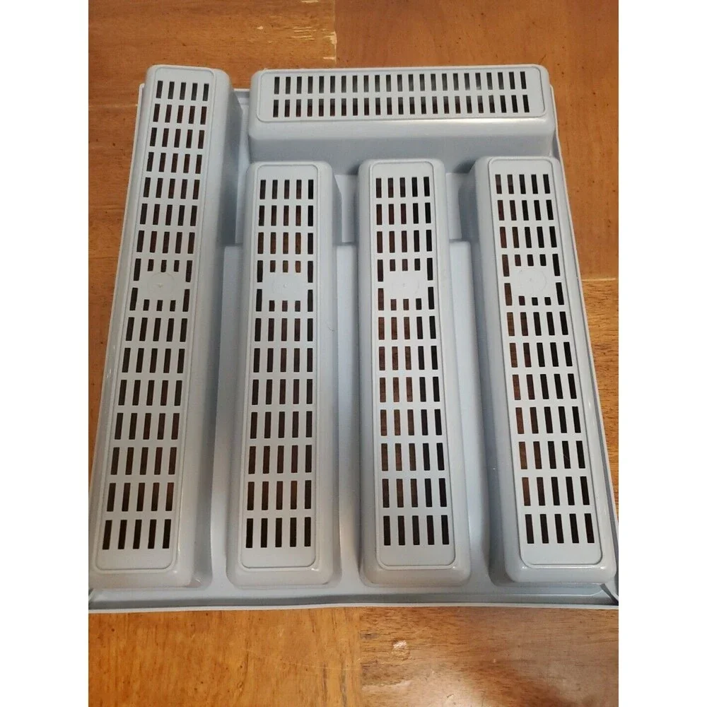 Action Industries Blue Lattice Utensil Silverware Flatware Drawer Organizer Vntg